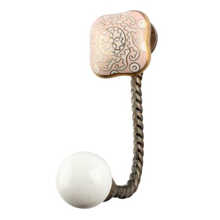 Pink Square Ceramic Wall Hooks in Antique Fitting